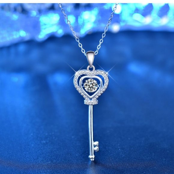 Certified 1/2ct. t.w. Diamond Moissanite Dancing Key Necklace NEW - Picture 4 of 11